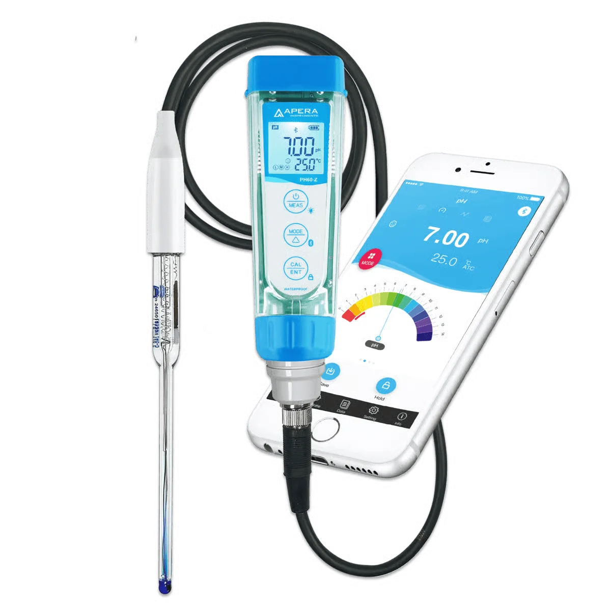 PH60Z-MS Smart pH Tester Kit for Small Volume Test or Test Tubes with LabSen 246-5 ATC Semi-Micro pH Electrode